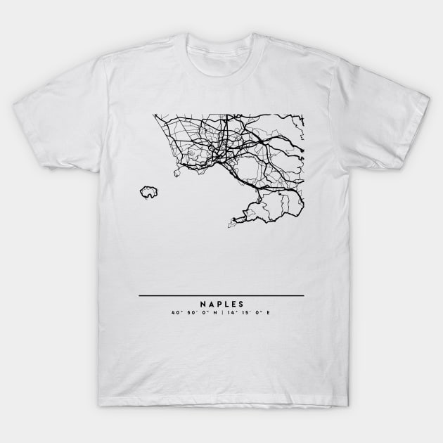 NAPLES ITALY BLACK CITY STREET MAP ART T-Shirt by deificusArt